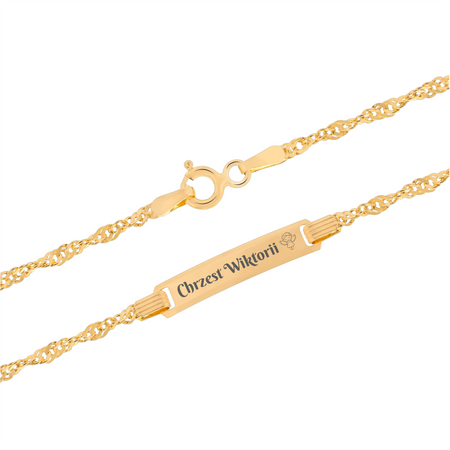 Dziecięca złota bransoletka 585 z blaszką grawerowaną 16 cm 1,2 g w pudełku prezentowym