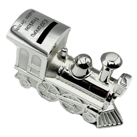 Personalizowana Skarbonka Lokomotywa Zilverstad – Prezent na Chrzest i Roczek