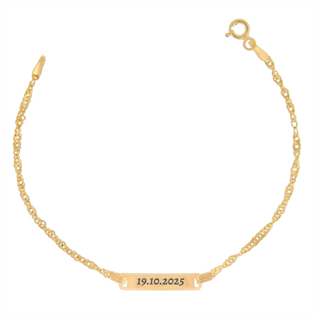 Dziecięca złota bransoletka 585 z blaszką grawerowaną 16 cm 1,2 g w pudełku prezentowym