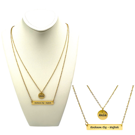 Naszyjnik Damski Podwójny Złoty ze Stali Szlachetnej 316L z Grawerem – Personalizowany Prezent