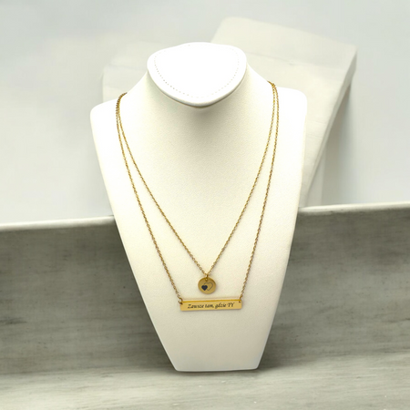 Naszyjnik Damski Podwójny Złoty ze Stali Szlachetnej 316L z Grawerem – Personalizowany Prezent