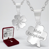 Srebrny naszyjnik koniczynka 925 z grawerem – łańcuszek ankier + pudełko z dedykacją
