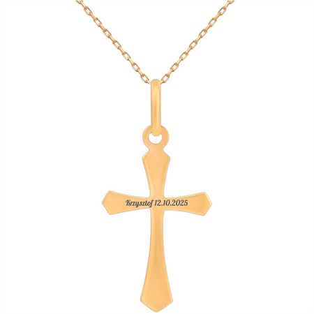 Krzyżyk z łańcuszkiem ankier diamentowany złoty pr. 585 45 cm z grawerem w pudełku z kokardką