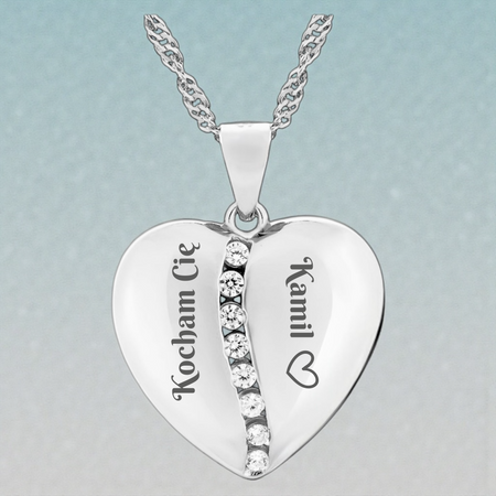 Naszyjnik serce srebro 925 z białymi cyrkoniami – grawer gratis, idealny prezent