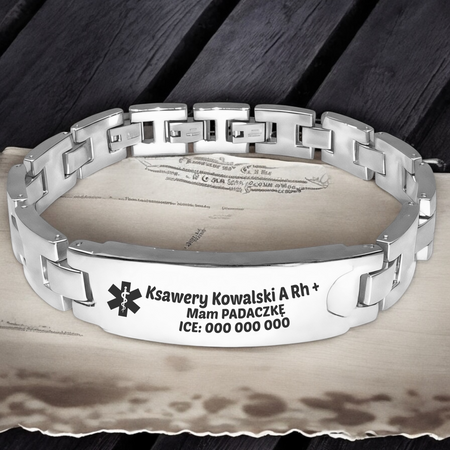 Premium Męska Bransoleta 22 cm z Grawerem – Personalizowany Prezent z Funkcją ICE, Stal 316L, Idealny na Walentynki, Dzień Ojca, Urodziny, Imieniny, Boże Narodzenie 