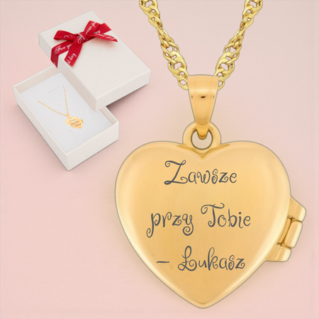 Naszyjnik sekretnik serce srebro 925 pozłacane 24K w pudełku z kokardką – grawer gratis