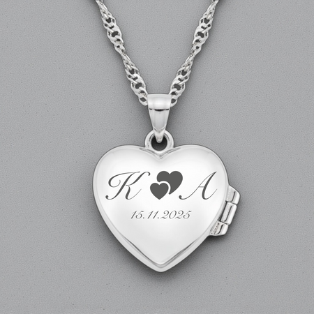 Naszyjnik srebrny sekretnik serce 925 na łańcuszku Singapur – grawer i dedykacja w pudełku