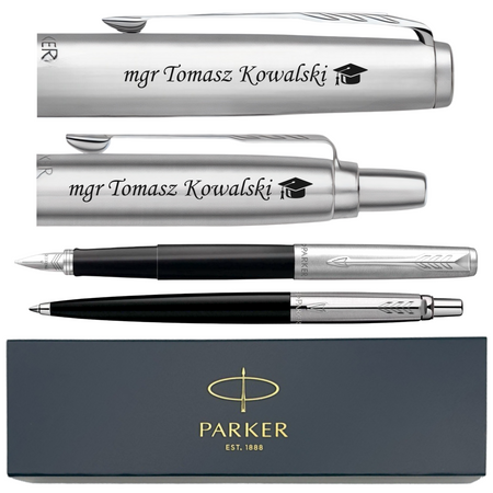 Personalizowany Zestaw Długopis i Pióro Wieczne z Grawerem Parker Jotter – Personalizowany Prezent dla Nauczyciela, Współpracownika, Absolwenta, na Zakończenie Roku Szkolnego, Dzień Nauczyciela, Przejście na Emeryturę, Boże Narodzenie i Upominek Biznesowy