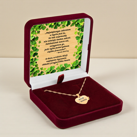 Elegancki naszyjnik sekretnik serce 925 pozłacane, pudełko welurowe z dedykacją – grawer gratis