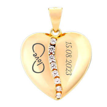 Elegancka Zawieszka Serce Srebro 925 Pozłacane Cyrkonie Grawer Gratis Prezent