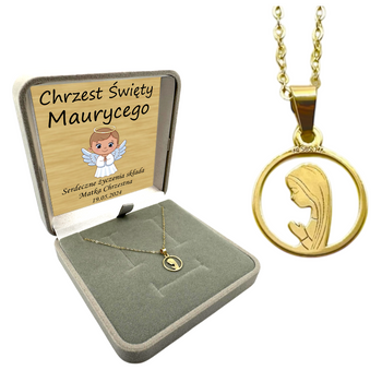 Złoty Medalik 585 z Matką Boską Fatimską w Okręgu – Łańcuszek Ankier w Pudełku z Dedykacją