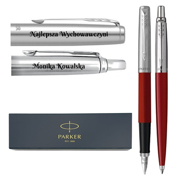 Zestaw długopis i pióro wieczne czerwone Parker Jotter 60 Grawer Prezent dla Nauczycielki, Przyjaciółki, Szefowej