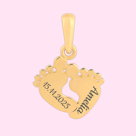 Złoty wisiorek stópki 0,40 g próba 585 – przywieszka z grawerem gratis