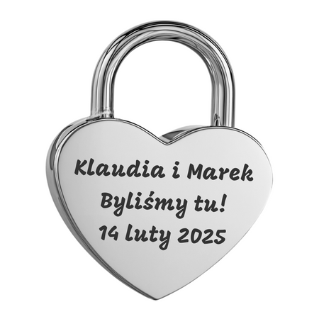 Elegancki Prezent na Walentynki, Ślub, Zaręczyny, Rocznicę - Srebrna Kłódka Miłości z Grawerem, Wyjątkowy Symbol Miłości, Przyjaźni i Wdzięczności
