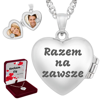 Naszyjnik srebrny sekretnik serce 925 na łańcuszku Singapur – grawer i dedykacja w pudełku
