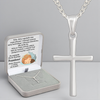 Srebrny krzyżyk z łańcuszkiem pr. 925 Pudełko z dedykacją Prezent na Komunię, na Chrzest, na Bierzmowanie