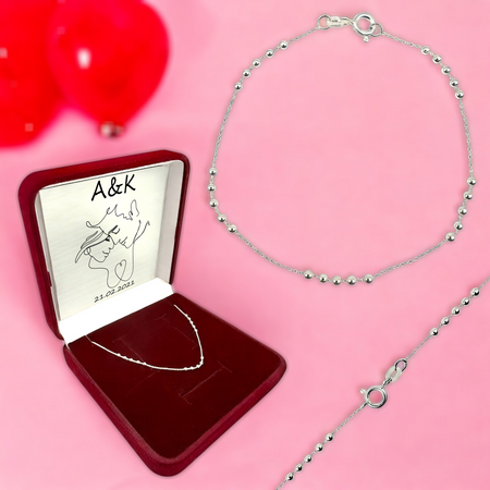 Srebrna Bransoletka 925 Ankier – Z Kulkami w Pudełku z Dedykacją