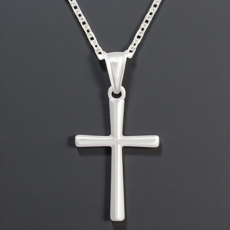 Srebrny krzyżyk z łańcuszkiem pr. 925 Pudełko z dedykacją Prezent na Komunię, na Chrzest, na Bierzmowanie