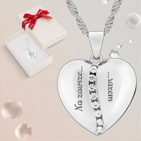 Naszyjnik serce srebro 925 z białymi cyrkoniami – grawer gratis, idealny prezent