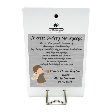 Obrazek Anioł Stróż | Malowany na Podwójnym Drewnie | Dedykacja 10x15 cm | Prezent na Chrzest, Narodziny, Urodziny