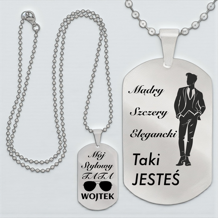 Nieśmiertelnik ze stali szlachetnej srebrny z łańcuszkiem 60 cm GRAWER GRATIS