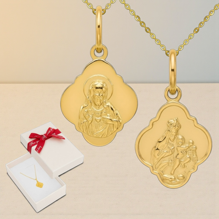 Złoty medalik Szkaplerz 585 z łańcuszkiem ankier diamentowany 45 cm w pudełku z kokardką