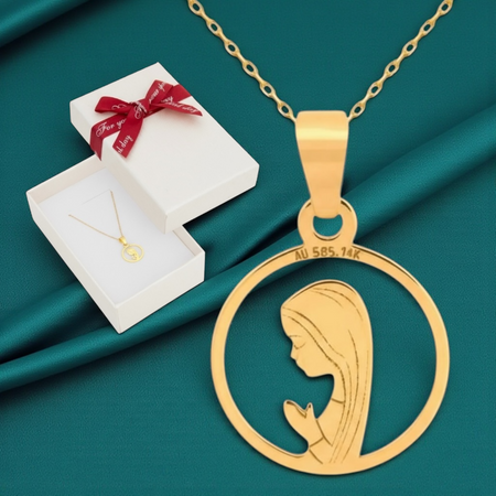 Złoty Medalik z Matką Boską Fatimską w okręgu z Łańcuszkiem Ankier próby 585 – Prezent na Chrzest, Komunię i Bierzmowanie