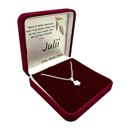 Srebrny Naszyjnik 925 Koniczynka – Łańcuszek Pancerka z Grawerem, Prezent dla Kobiety