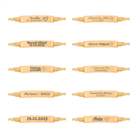 Dziecięca złota bransoletka 585 z grawerem 16 cm 1,2 g w kremowym pudełku welurowym z dedykacją