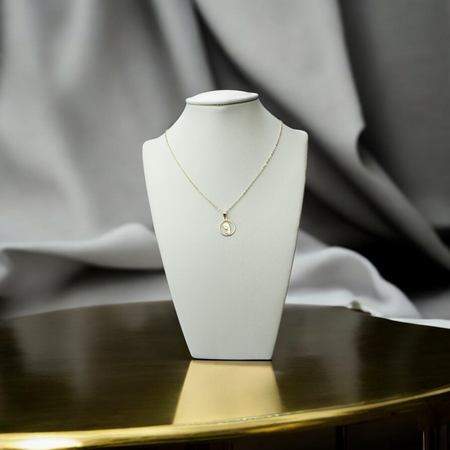 Złoty Medalik 585 z Matką Boską Fatimską w Okręgu – Łańcuszek Ankier w Pudełku z Dedykacją