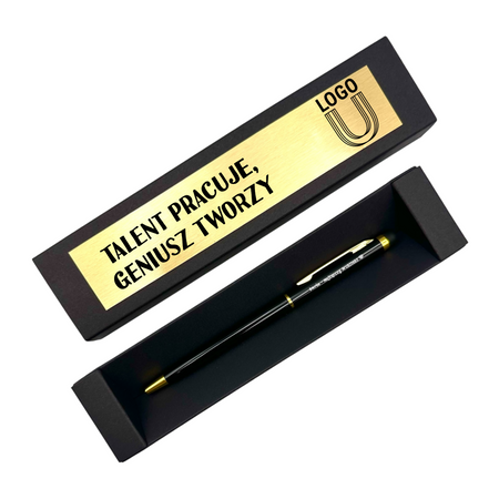 Długopis aluminiowy czarny GOLD Touch Tip Pudełko Grawer i Dedykacja GRATIS Upominek dla Pracowników, dla Uczniów, dla Absolwentów, dla Nauczycieli Prezent na Urodziny, Imieniny dla Szefowej i Nauczycielki