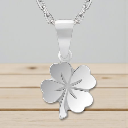 Srebrny naszyjnik koniczynka 925 z grawerem – łańcuszek ankier + pudełko z dedykacją