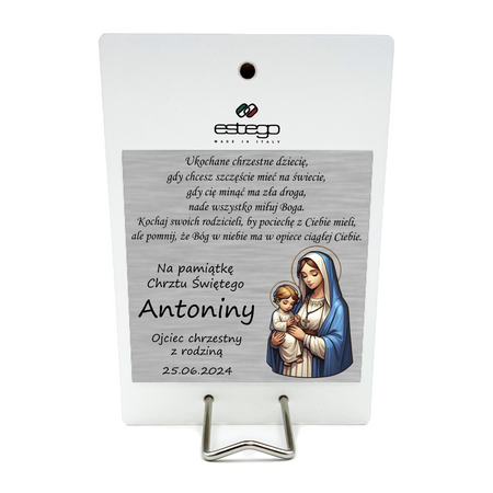 Obrazek malowany na drewnie Twój Anioł Stróż  Dedykacja 10×15 cm Prezent na Chrzest Święty