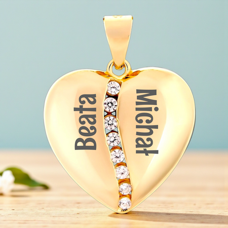 Elegancka Zawieszka Serce Srebro 925 Pozłacane Cyrkonie Grawer Gratis Prezent