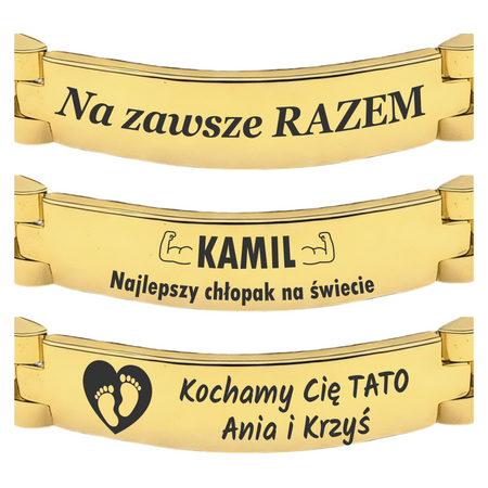 Złota Stalowa Bransoleta 20 cm z Grawerem – Luksusowy Personalizowany Prezent dla Mężczyzny, ICE, Walentynki, Dzień Ojca, Urodziny, Imieniny