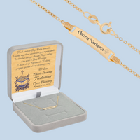 Złota bransoletka Ankier 585 z blaszką + Pudełko szare z dedykacją