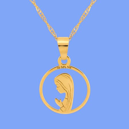 Złoty Medalik 585 Matka Boska Fatimska z Łańcuszkiem Singapur – Biżuteria w Pudełku z Dedykacją