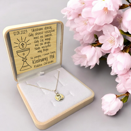 Złoty Medalik 585 Matka Boska z Grawerem – Łańcuszek Ankier w Pudełku z Personalizacją
