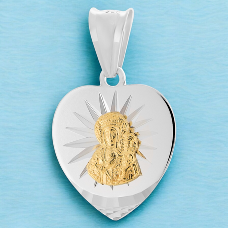 Personalizowany Medalik Srebrny ze Złoceniem – Matka Boska Częstochowska, Prezent Sakramentalny