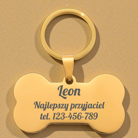 Adresówka dla psa złota kość stal nierdzewna personalizowana zawieszka z grawerem