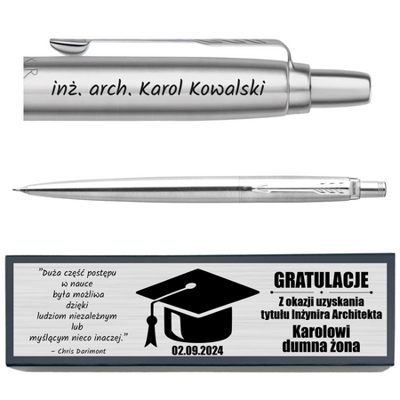 Ołówek Parker Jotter CT z Grawerem w Pudełku z Dedykacją – Prezent na Maturę, Zakończenie Szkoły, Nagrodę Konkursową, dla Absolwentów, Licencjatów, Nauczycieli 