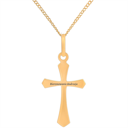 Zestaw złoty pr. 585 – łańcuszek cienka pancerka 50 cm i krzyżyk z grawerem w pudełku