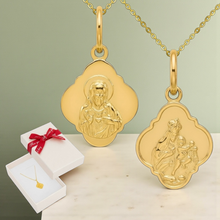 Złoty medalik Szkaplerz 585 z łańcuszkiem ankier diamentowany 45 cm w pudełku z kokardką