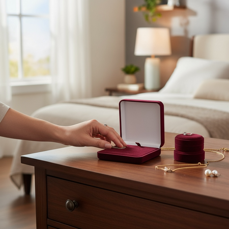 Pudełko welurowe bordowe z atłasem – elegancka oprawa dla biżuterii i prezentów