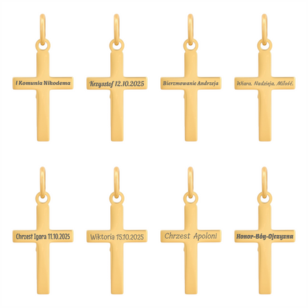 Złoty krzyżyk 585 z Jezusem + łańcuszek pancerka, pudełko welurowe szare, grawer gratis