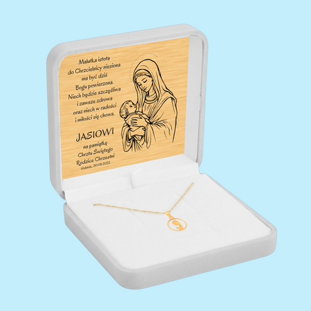 Złoty Medalik 585 Matka Boska Fatimska z Łańcuszkiem Singapur – Biżuteria w Pudełku z Dedykacją