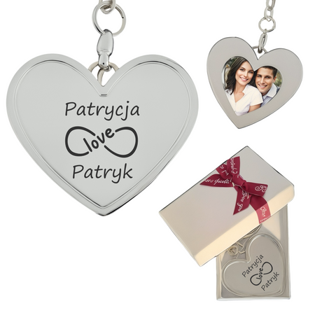 Personalizowany Brelok Serce z Ramką na Zdjęcie i Grawerem – Prezent w Pudełku