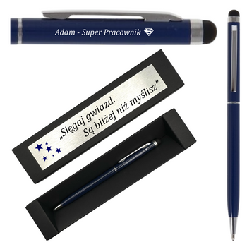  Elegancki prezent biznesowy w pudełku - Długopis z grawerem  Touch Tip granatowy