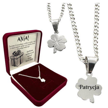 Srebrny Naszyjnik 925 Koniczynka – Łańcuszek Pancerka z Grawerem, Prezent dla Kobiety