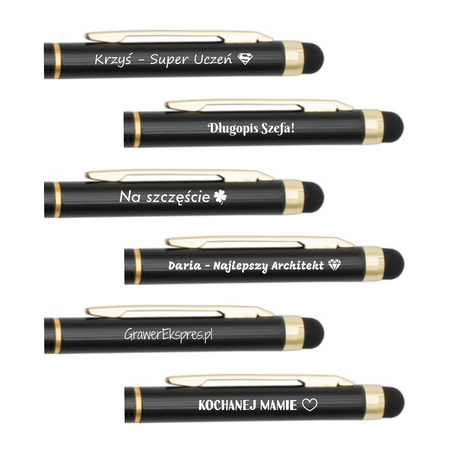 Długopis Aluminiowy Czarny Gold Touch Tip z Grawerem w Pudełku – Personalizowany Prezent dla Pracowników i Nauczycieli